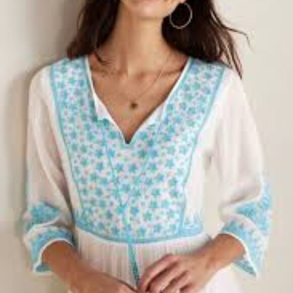 Soft Surroundings JUNIPER Bohemian Embroidered Cotton Gauze Dress -M - Picture 3 of 7